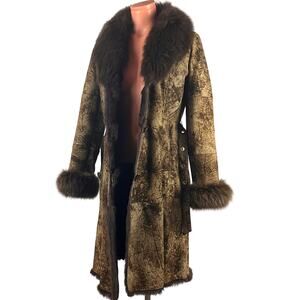 Y2K Blue Fox Trim Rabbit Fur Lined Penny lane Coat S-M